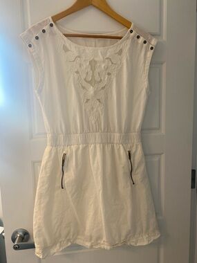 Koton Jeans Women’s Size Medium White Mini Dress with Embroidered Front Cutout